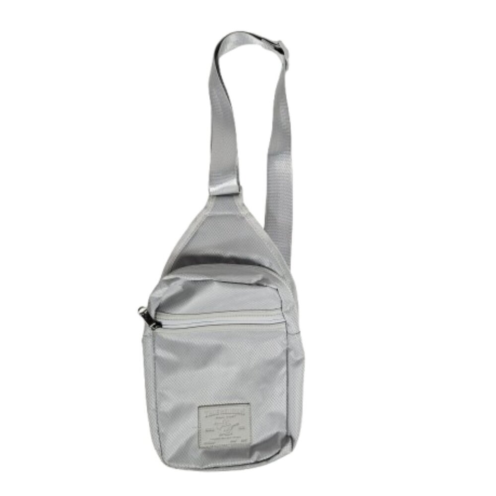 True Religion Gray Nylon Sling Bag Crossbody Travel Chest Pack Zip Pockets